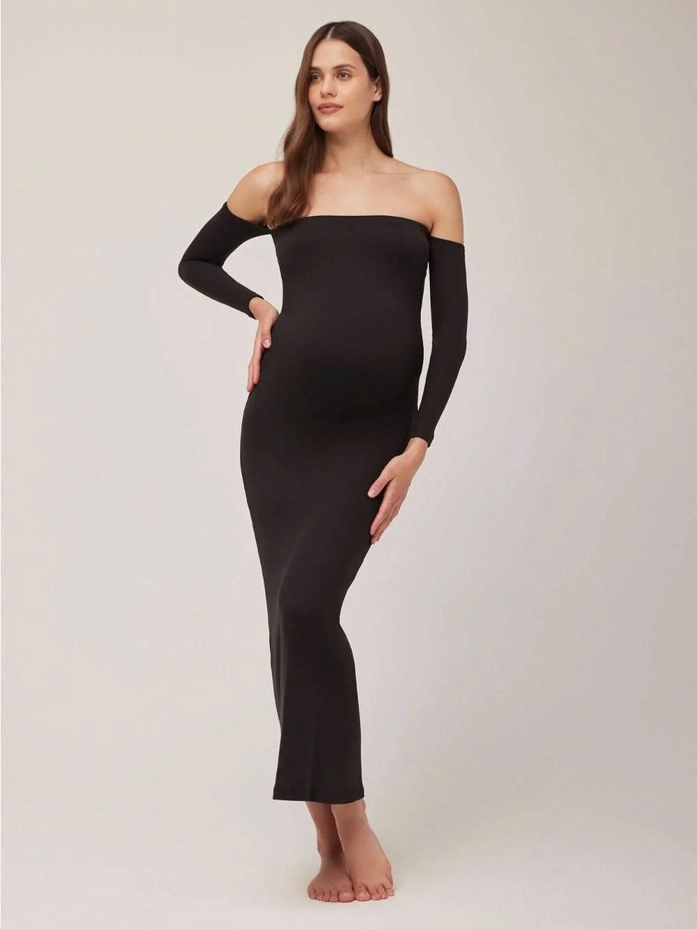 One-Shoulder Black Maternity Bodycon Maxi Dress